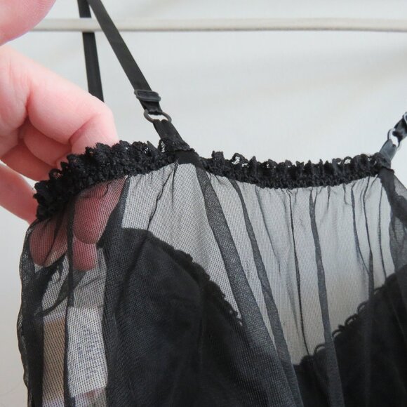 VINTAGE EMIL BOLE Lace Ruffle Black Mesh Velvet Metallic Bodysuit Teddy Goth - Picture 10 of 15